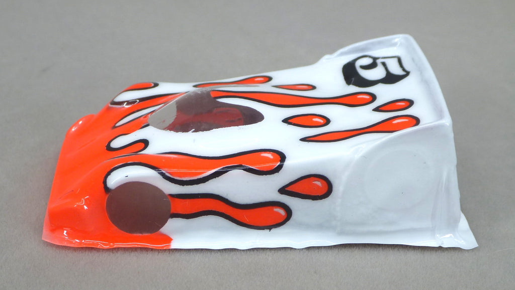 Flowing Tear Drops Car (Red on White with number) - Professionally Painted Lexan HO Slot Car Body