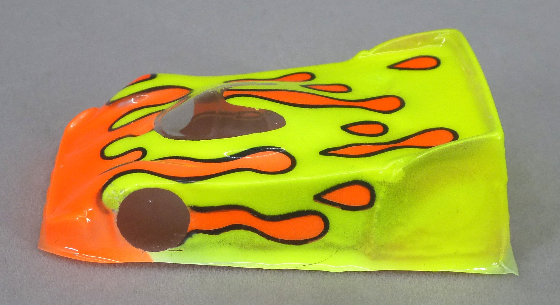 Flowing Tear Drops Car (Orange on Yellow) - Professionally Painted Lexan HO Slot Car Body