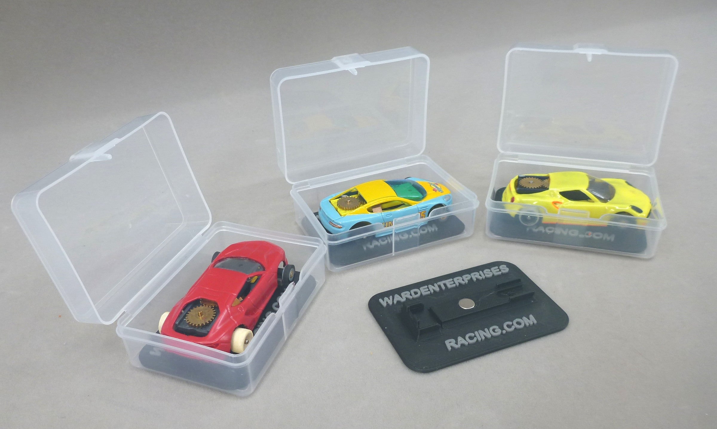 Set of Three (3) Fray / TJet Race Car Cases with Chassis Stands