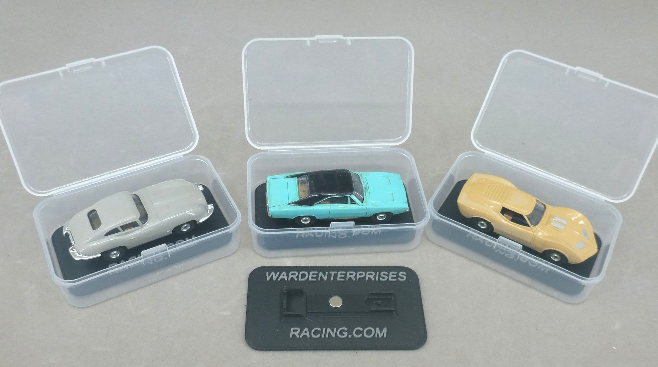 Set of Three (3) Fray/TJet Race Car Cases with Chassis Stands