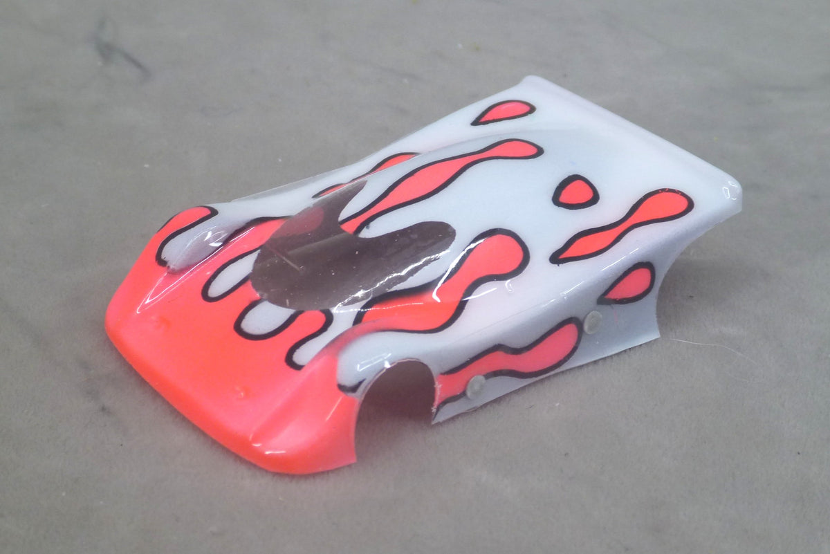 Flowing Tear Drops (Red on White-no number) - Professionally Painted Lexan HO Slot Car Body