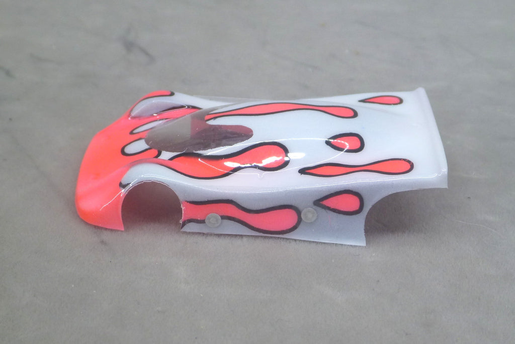 Flowing Tear Drops (Red on White-no number) - Professionally Painted Lexan HO Slot Car Body