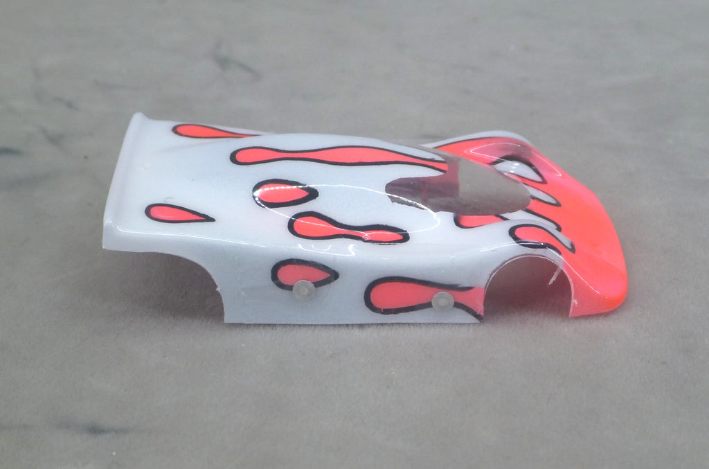 Flowing Tear Drops (Red on White-no number) - Professionally Painted Lexan HO Slot Car Body