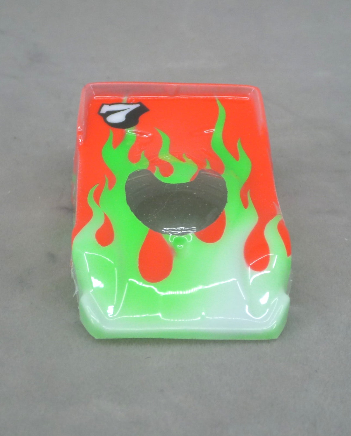 Flames (Green Flames/Orange Car with Number) - Professionally Painted Lexan HO Slot Car Body