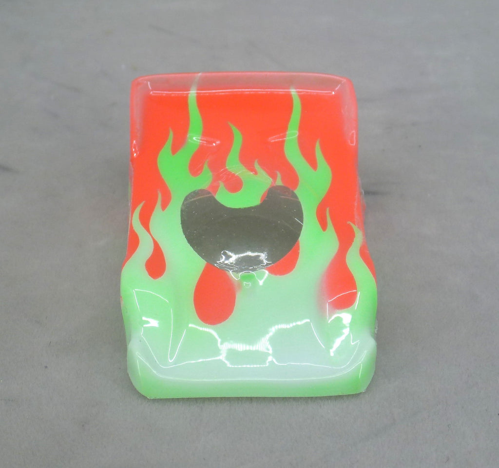 Flames (Green Flames/Orange Car No Number) - Professionally Painted Lexan HO Slot Car Body
