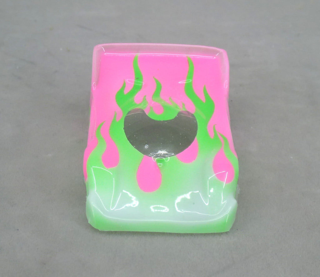 Flames (Green Flames / Fushia Car No Number) - Professionally Painted Lexan HO Slot Car Body