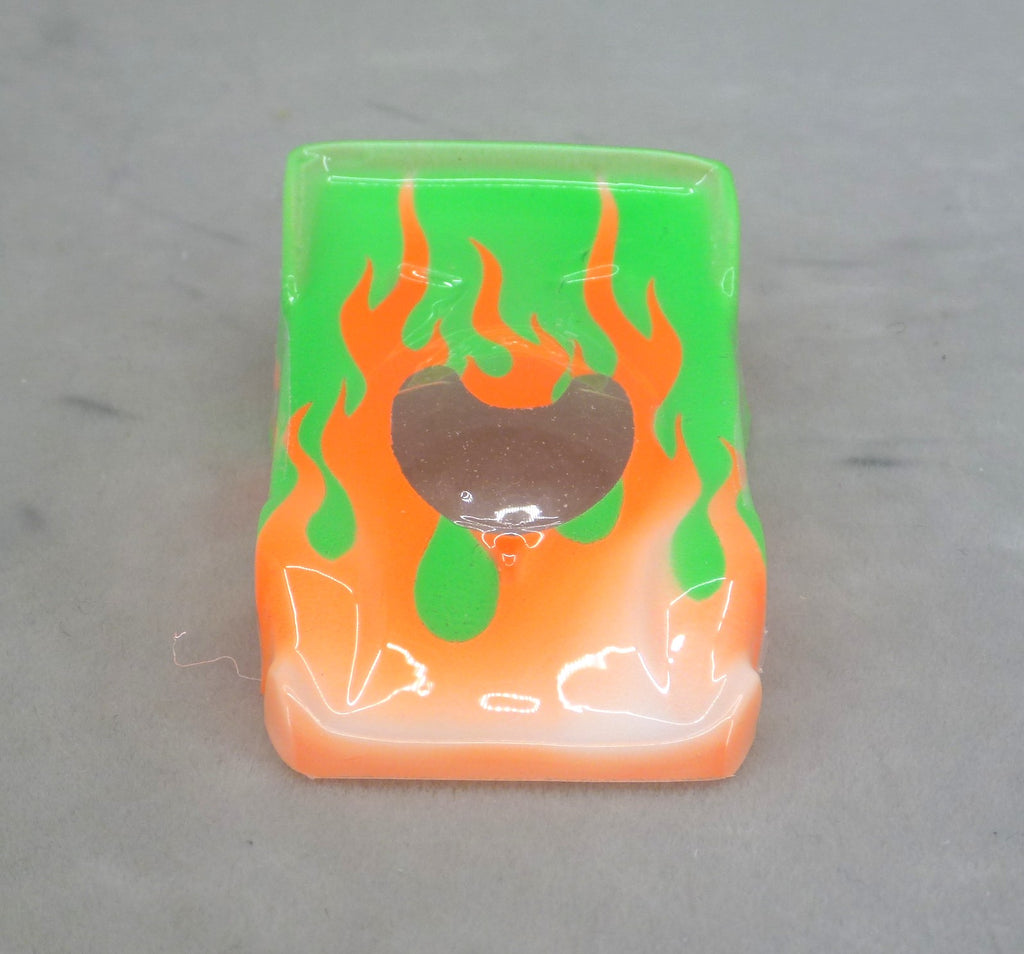 Flames (Orange Flames / Green Car No Number) - Professionally Painted Lexan HO Slot Car Body