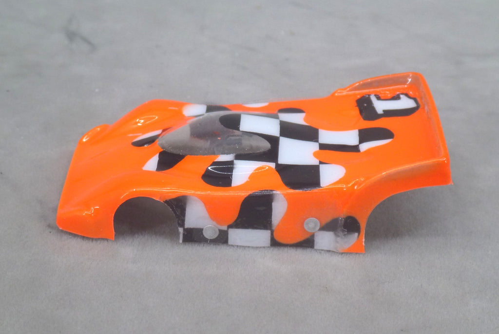 Checkerboard Blob (Orange) - Professionally Painted Lexan HO Slot Car Body