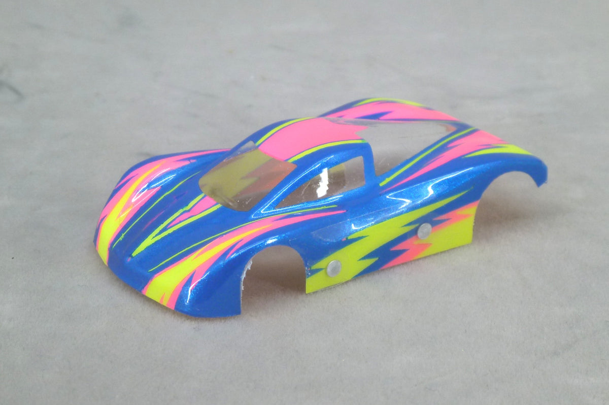 Dazzle (Yellow/Pink on Blue Body) - Professionally Painted Lexan HO Slot Car Body