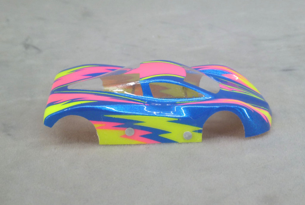 Dazzle (Yellow/Pink on Blue Body) - Professionally Painted Lexan HO Slot Car Body