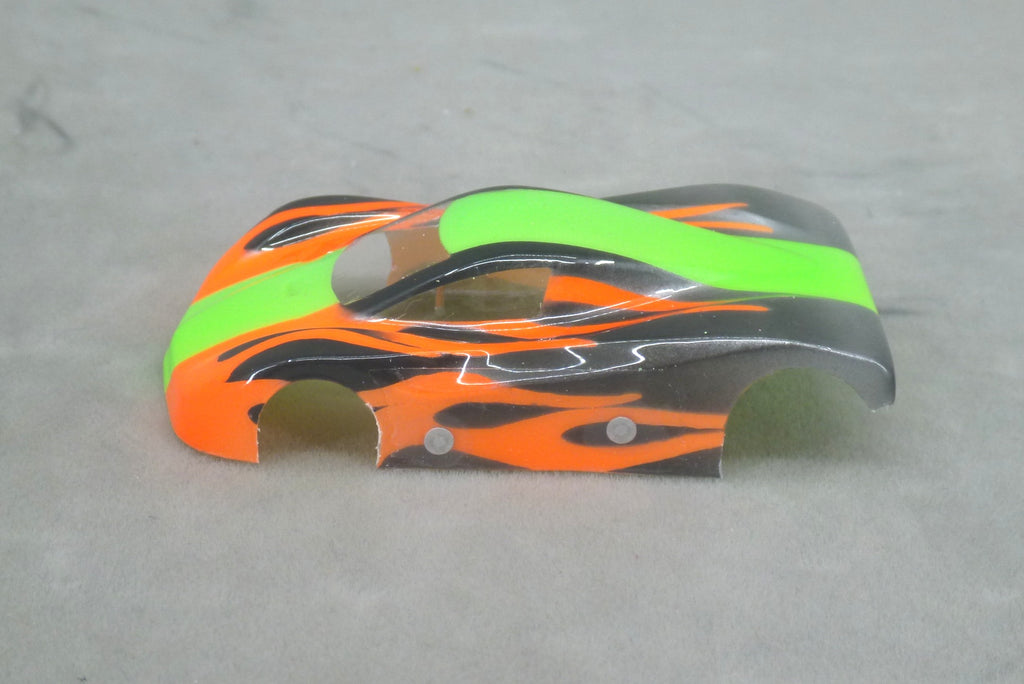 Shadow Flame (Lime Green/Orange) - Professionally Painted Lexan HO Slot Car Body
