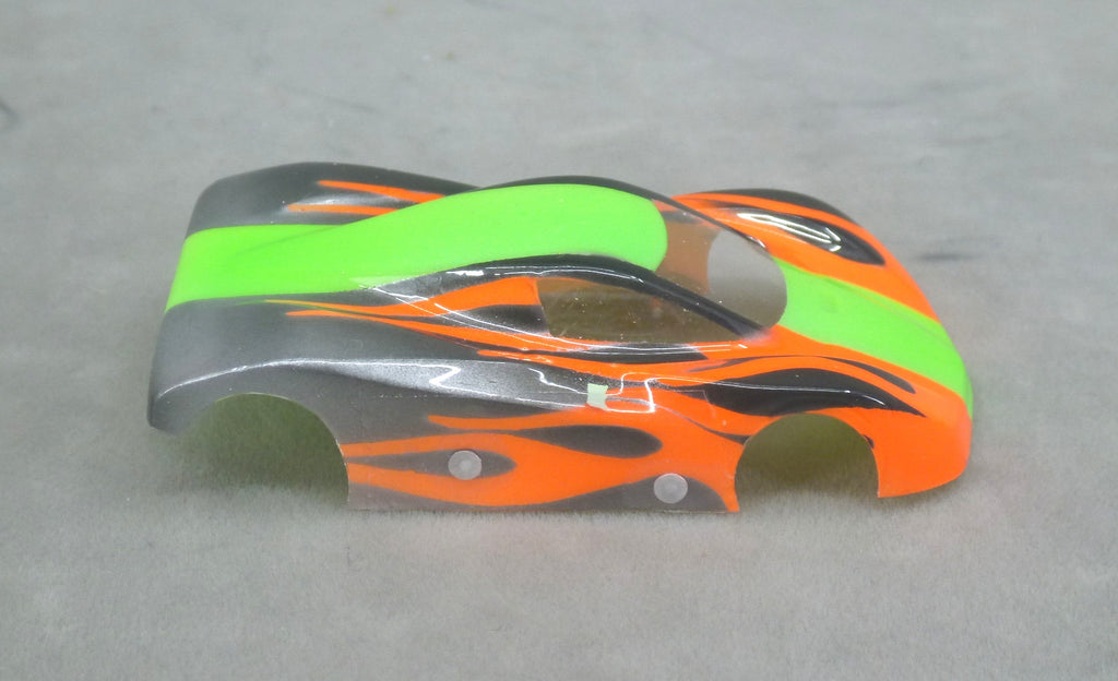 Shadow Flame (Lime Green/Orange) - Professionally Painted Lexan HO Slot Car Body