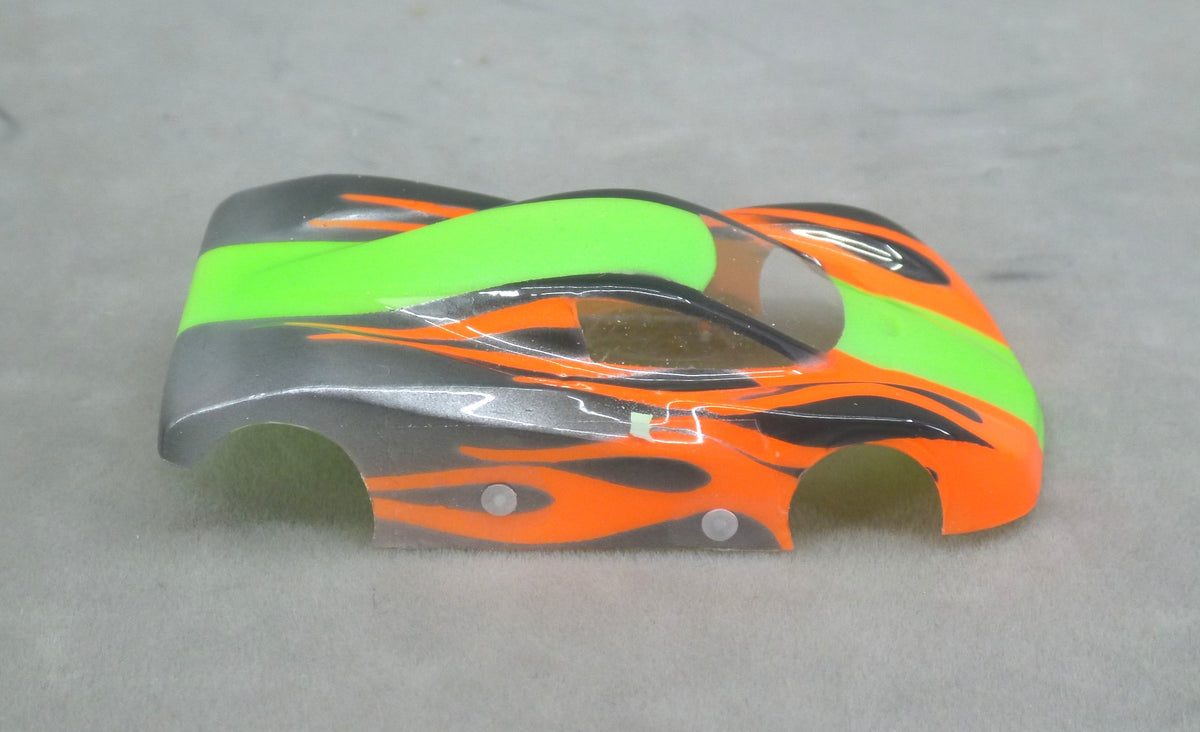 Shadow Flame (Lime Green/Orange) - Professionally Painted Lexan HO Slot Car Body