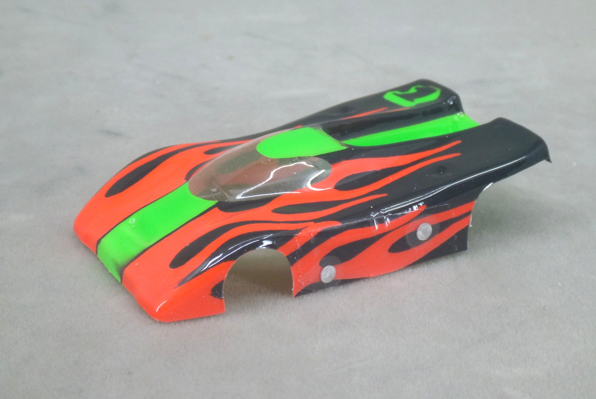 Shadow Flame (Green/Black/Red) - Professionally Painted Lexan HO Slot Car Body
