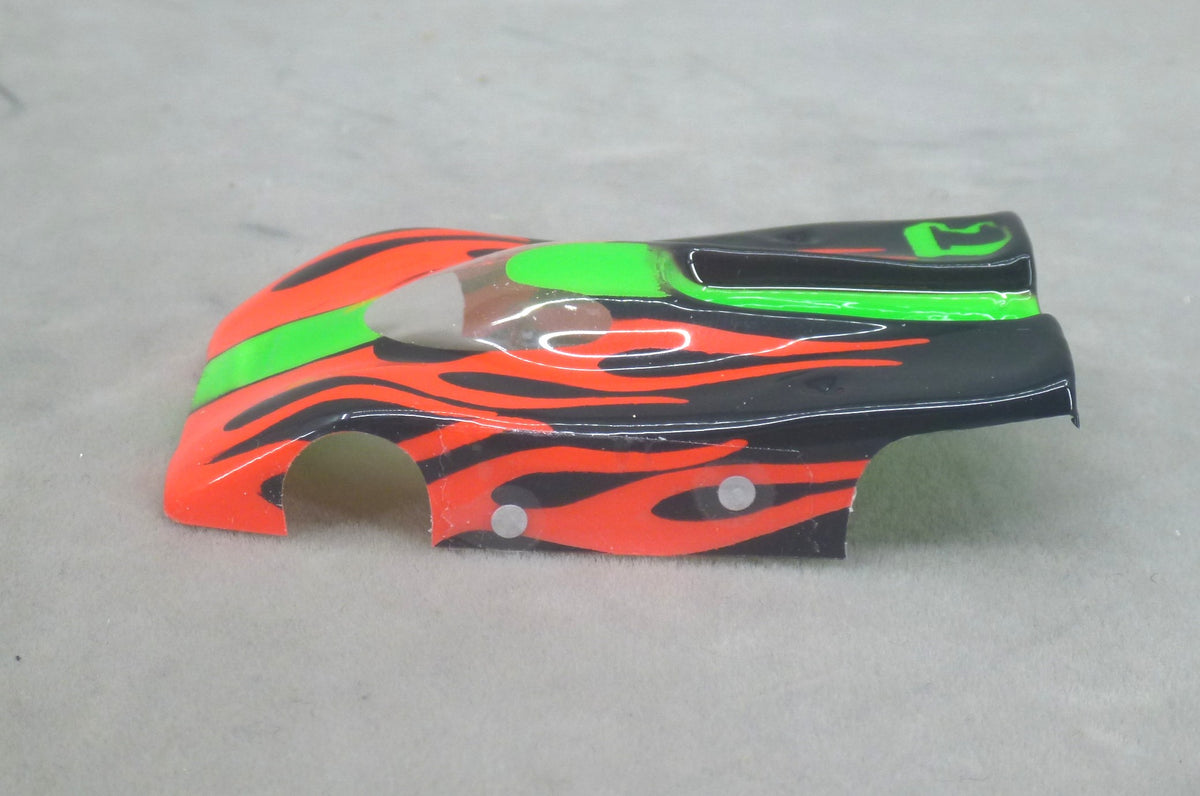 Shadow Flame (Green/Black/Red) - Professionally Painted Lexan HO Slot Car Body