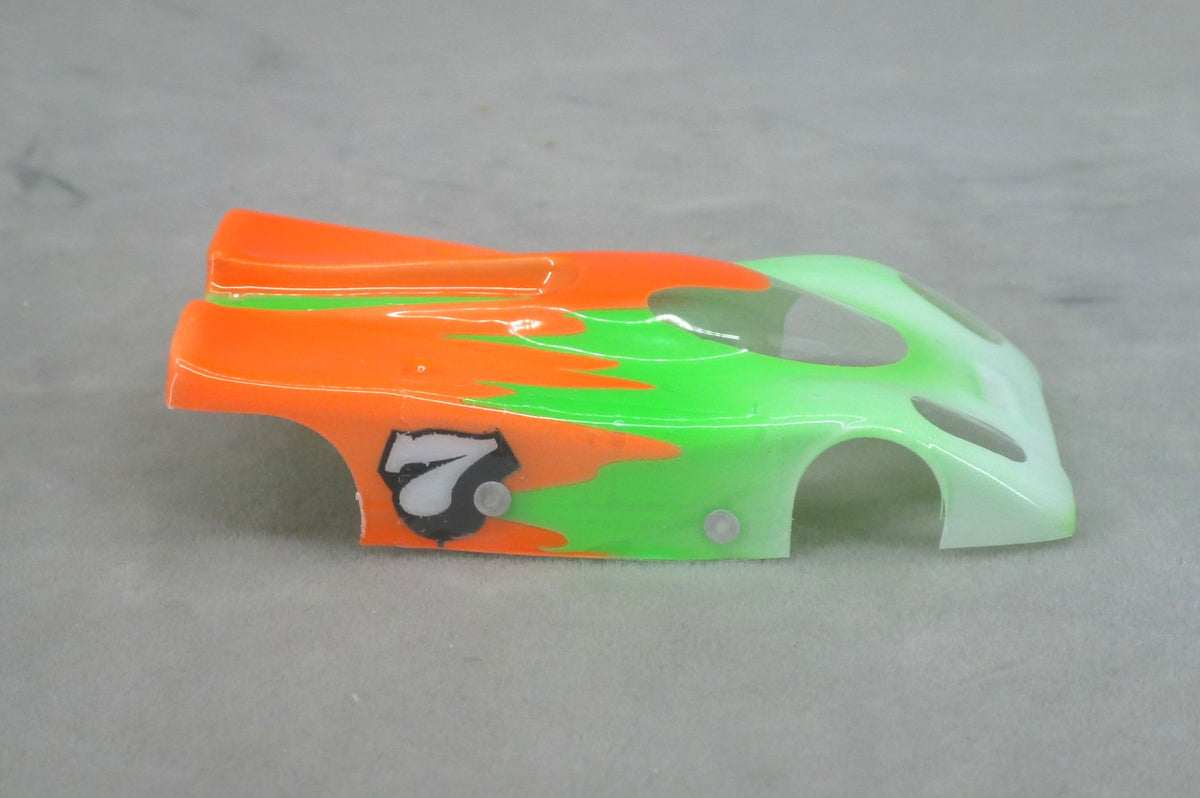 Neon Backdraft (Green/Orange) - Professionally Painted Lexan HO Slot Car Body