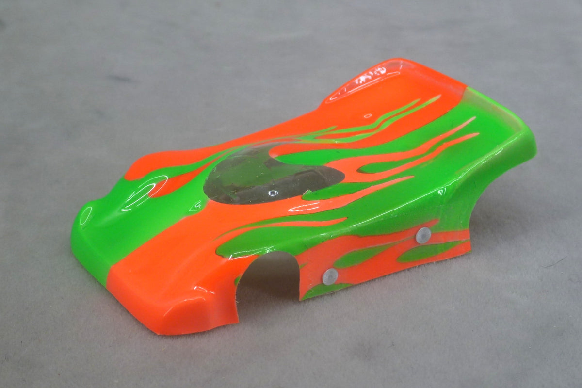 Spectrum Flame (Green/Orange) - Professionally Painted Lexan HO Slot Car Body