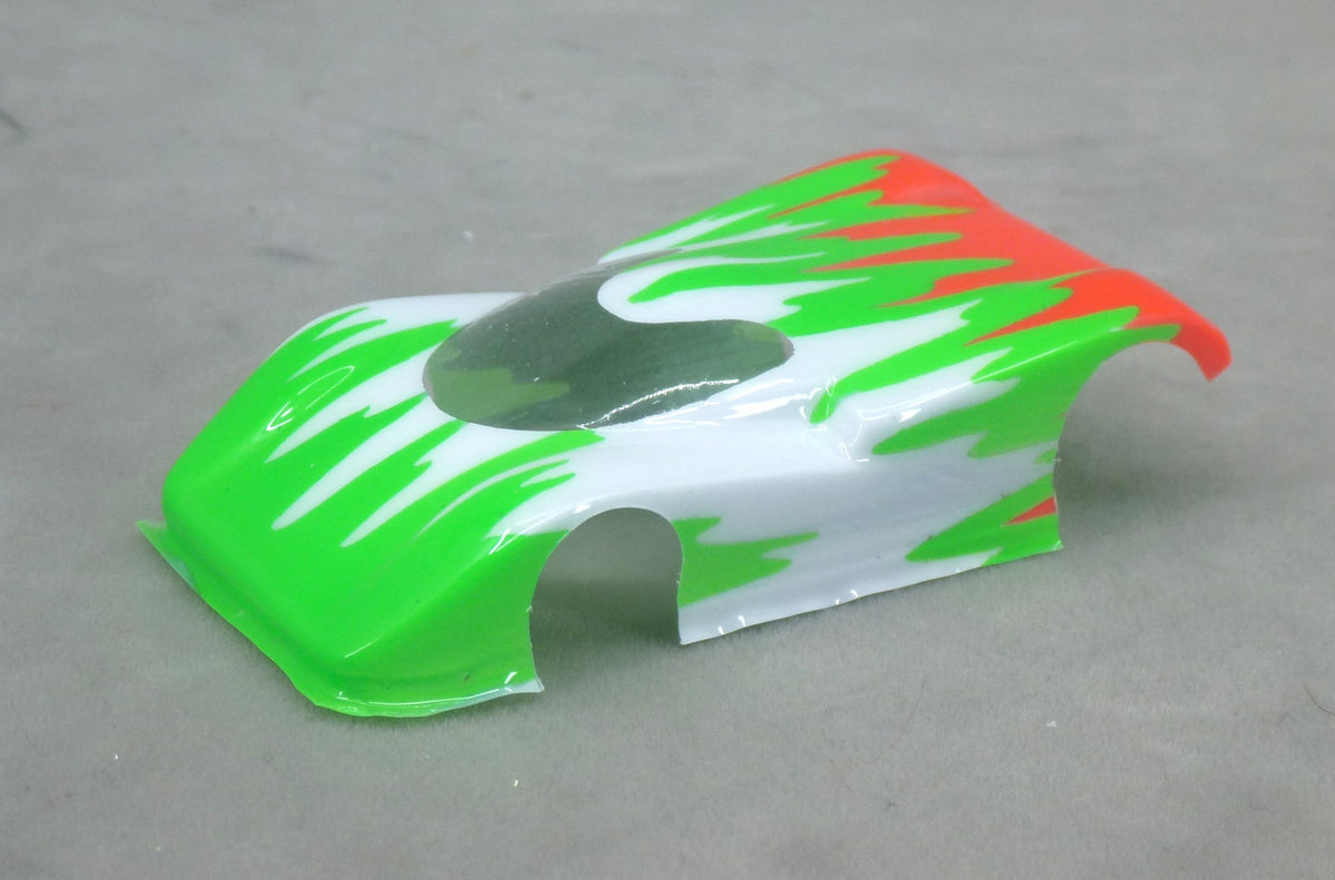 Spectrum Flame (Green/White/Orange) - Professionally Painted Lexan HO Slot Car Body