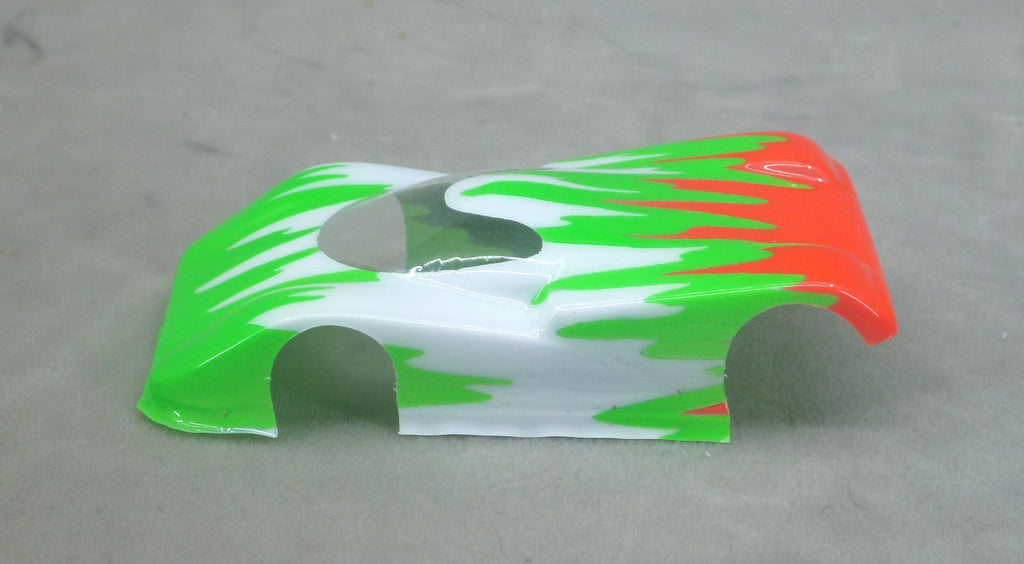 Spectrum Flame (Green/White/Orange) - Professionally Painted Lexan HO Slot Car Body