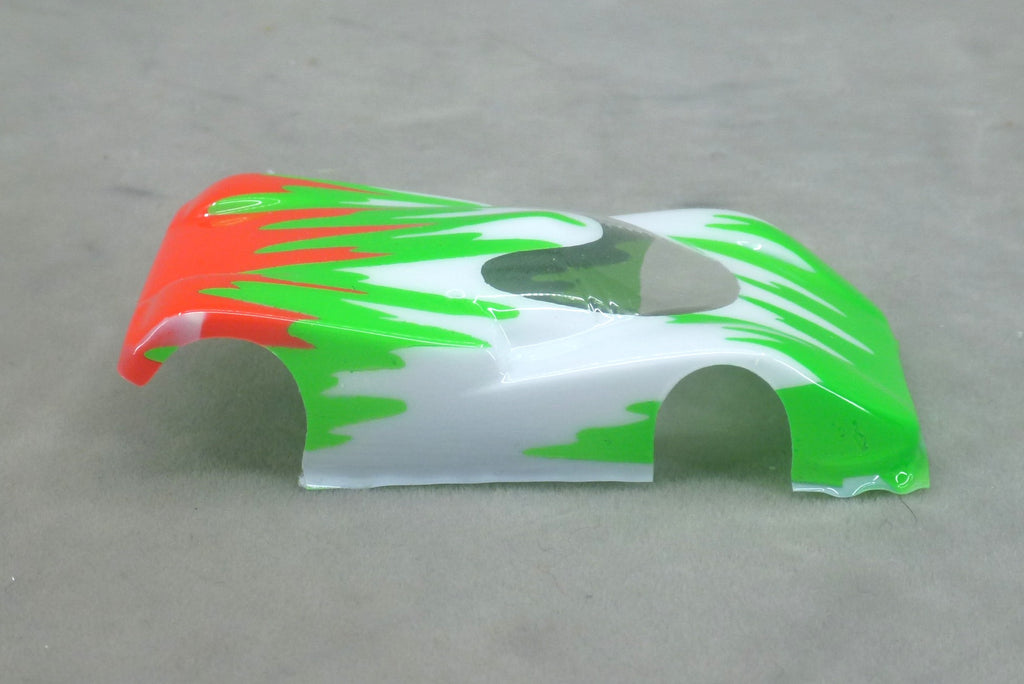 Spectrum Flame (Green/White/Orange) - Professionally Painted Lexan HO Slot Car Body