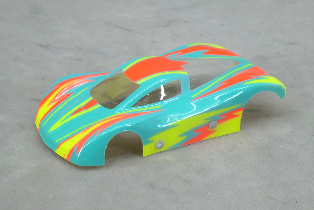 Dazzle (Yellow/Orange on Teal Body) - Professionally Painted Lexan HO Slot Car Body