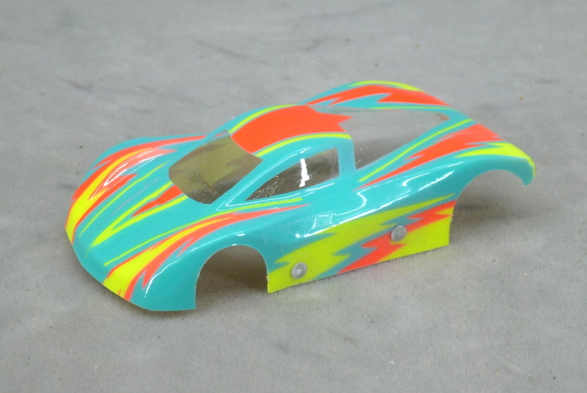 Dazzle (Yellow/Orange on Teal Body) - Professionally Painted Lexan HO Slot Car Body