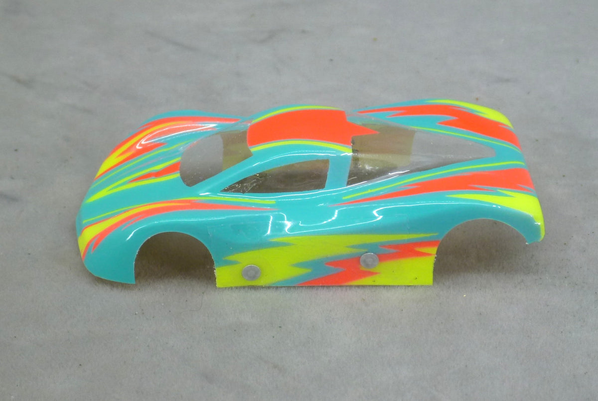Dazzle (Yellow/Orange on Teal Body) - Professionally Painted Lexan HO Slot Car Body