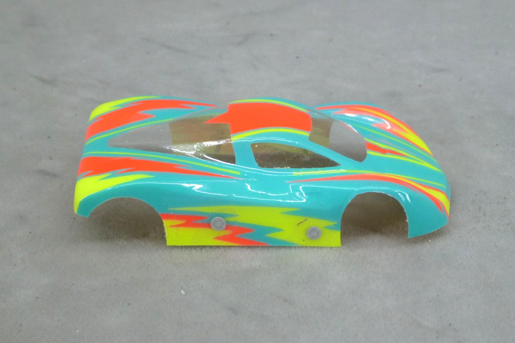 Dazzle (Yellow/Orange on Teal Body) - Professionally Painted Lexan HO Slot Car Body