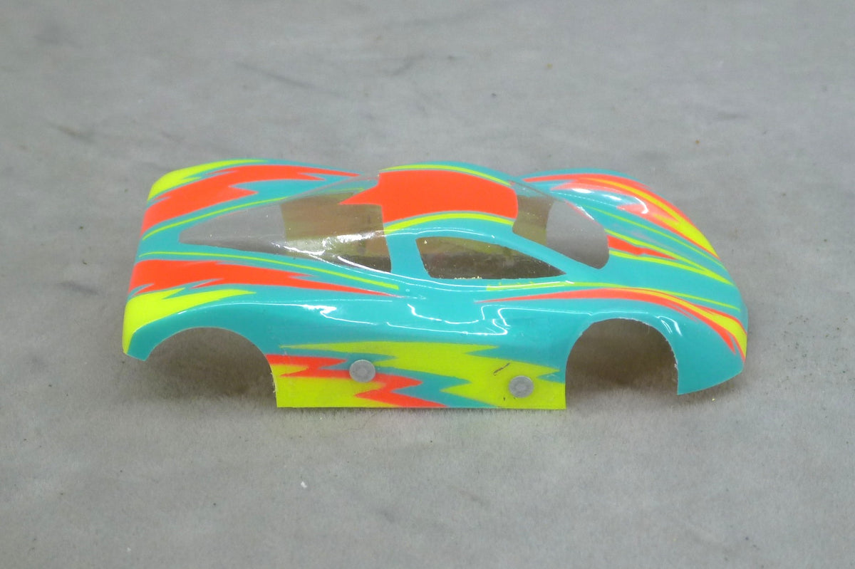 Dazzle (Yellow/Orange on Teal Body) - Professionally Painted Lexan HO Slot Car Body