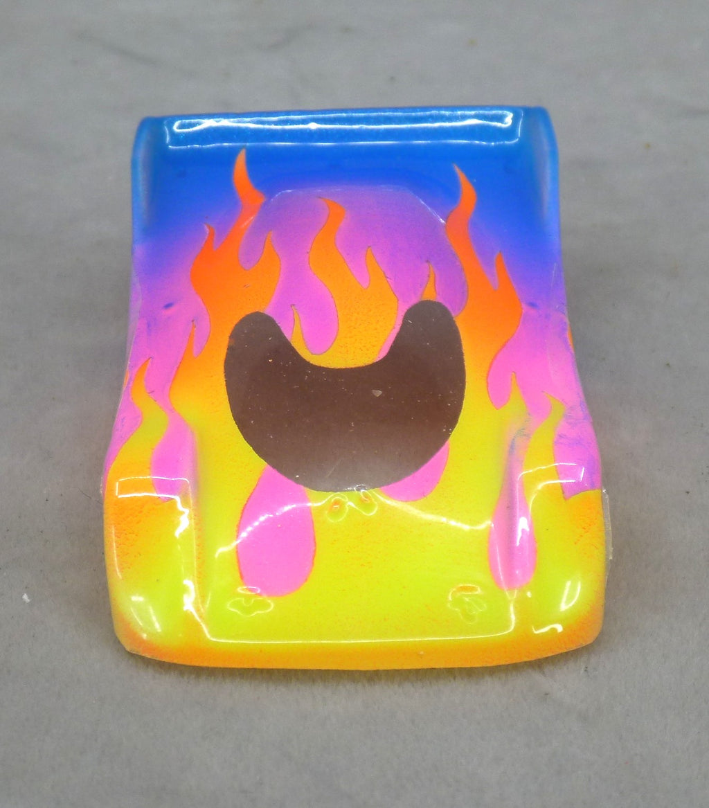 Flames (Yellow & Orange Flames / Purple & Blue Car) - Professionally Painted Lexan HO Slot Car Body