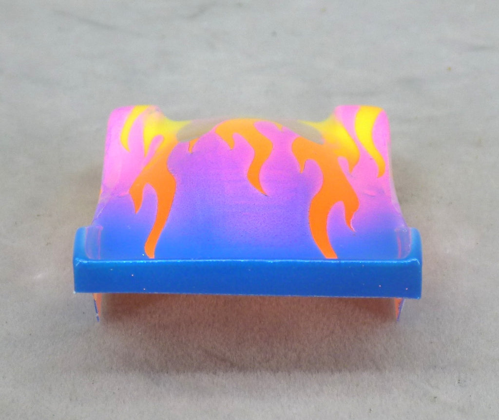 Flames (Yellow & Orange Flames / Purple & Blue Car) - Professionally Painted Lexan HO Slot Car Body