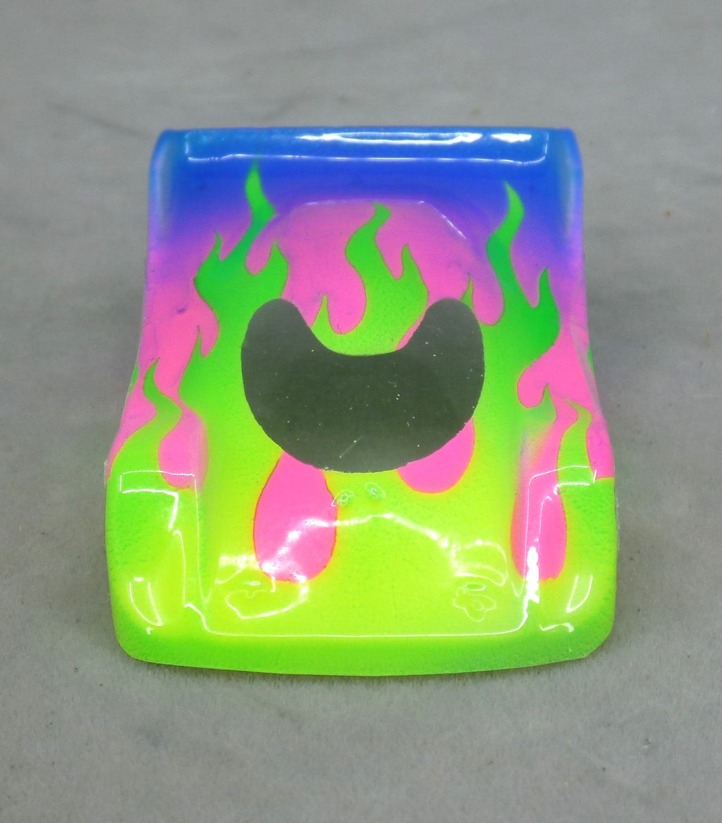 Flames (Green Flames / Purple & Blue Car) - Professionally Painted Lexan HO Slot Car Body