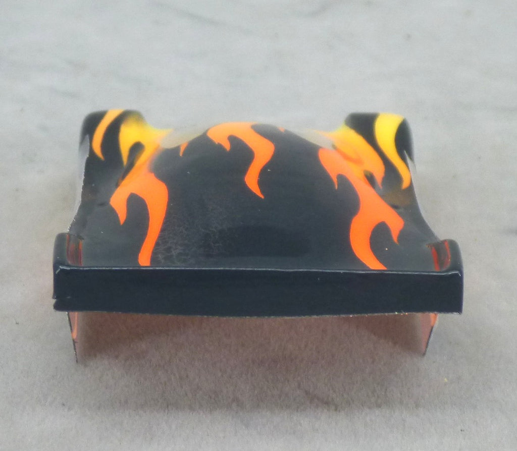 Flames (Yellow & Orange Flames / Black Car) - Professionally Painted Lexan HO Slot Car Body