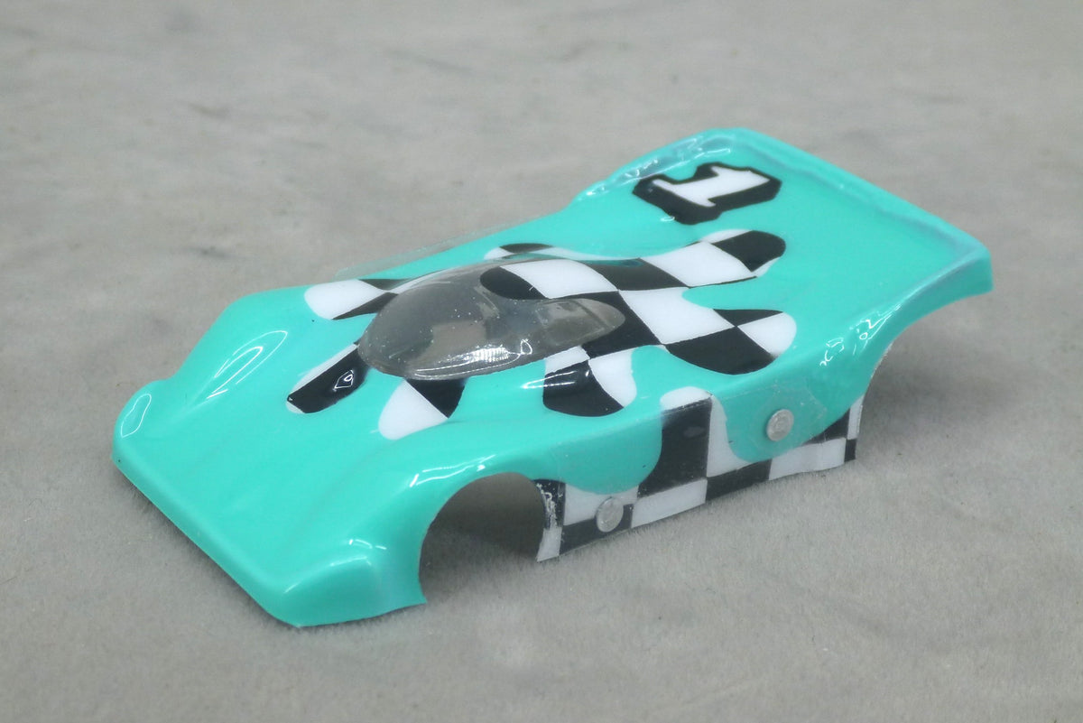 Checkerboard Blob (Teal) - Professionally Painted Lexan HO Slot Car Body