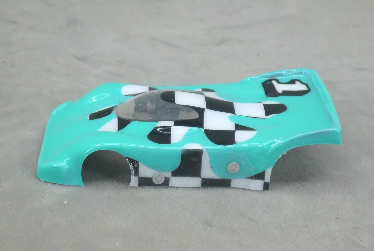 Checkerboard Blob (Teal) - Professionally Painted Lexan HO Slot Car Body