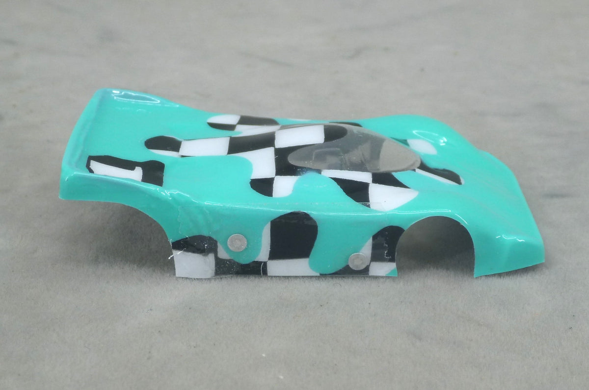 Checkerboard Blob (Teal) - Professionally Painted Lexan HO Slot Car Body