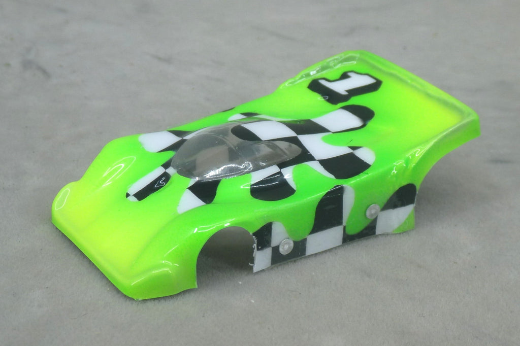 Checkerboard Blob (Lime Green) - Professionally Painted Lexan HO Slot Car Body