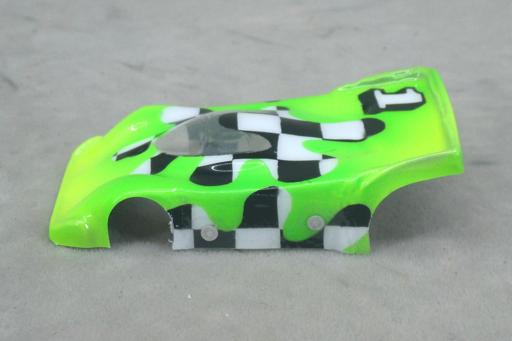 Checkerboard Blob (Lime Green) - Professionally Painted Lexan HO Slot Car Body