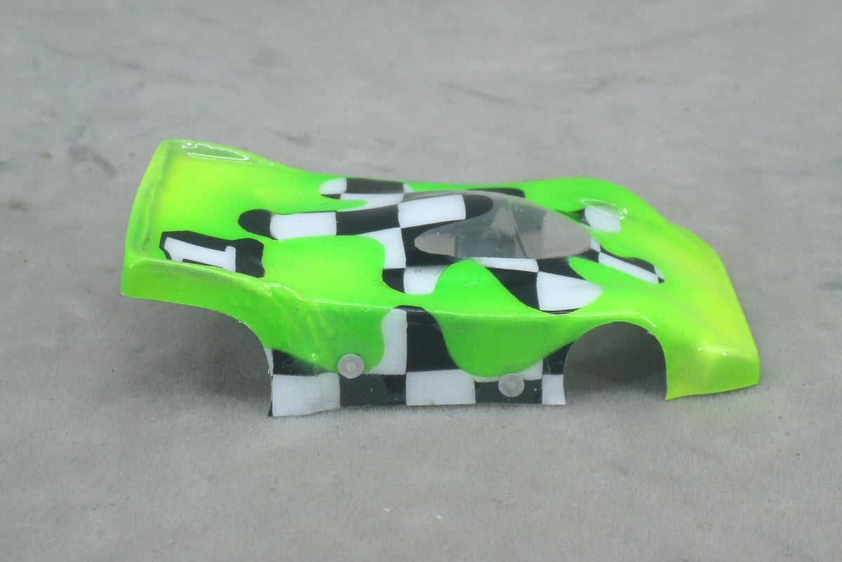 Checkerboard Blob (Lime Green) - Professionally Painted Lexan HO Slot Car Body