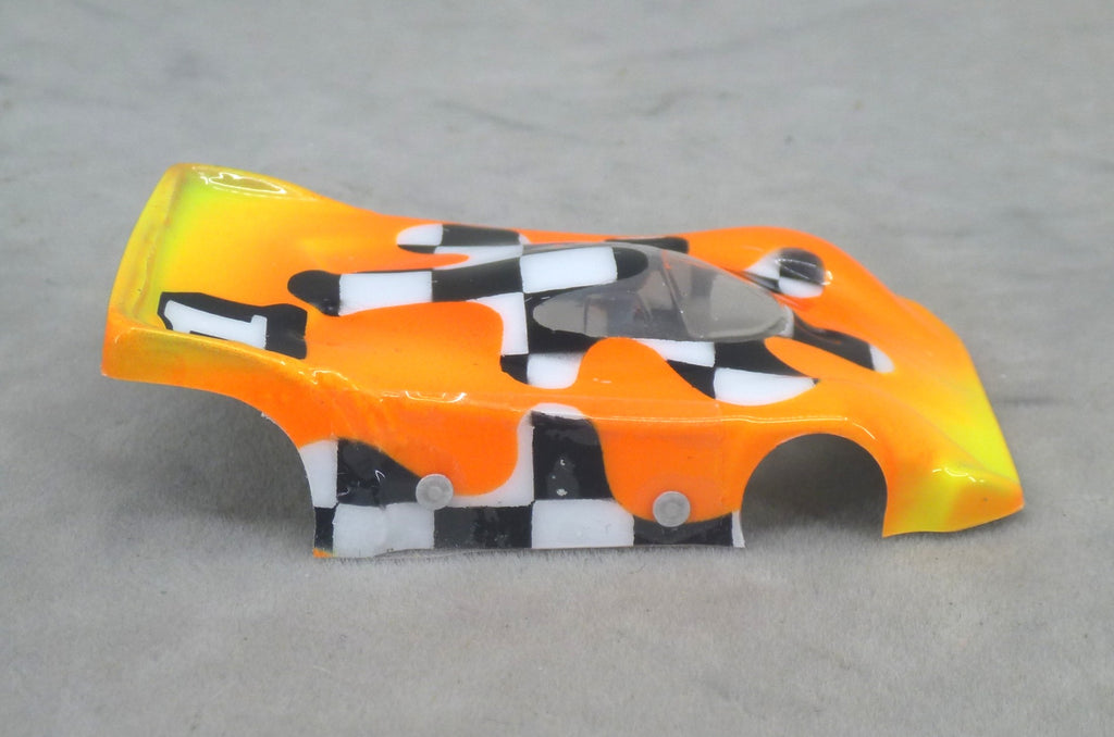 Checkerboard Blob (Yellow to Orange) - Professionally Painted Lexan HO Slot Car Body