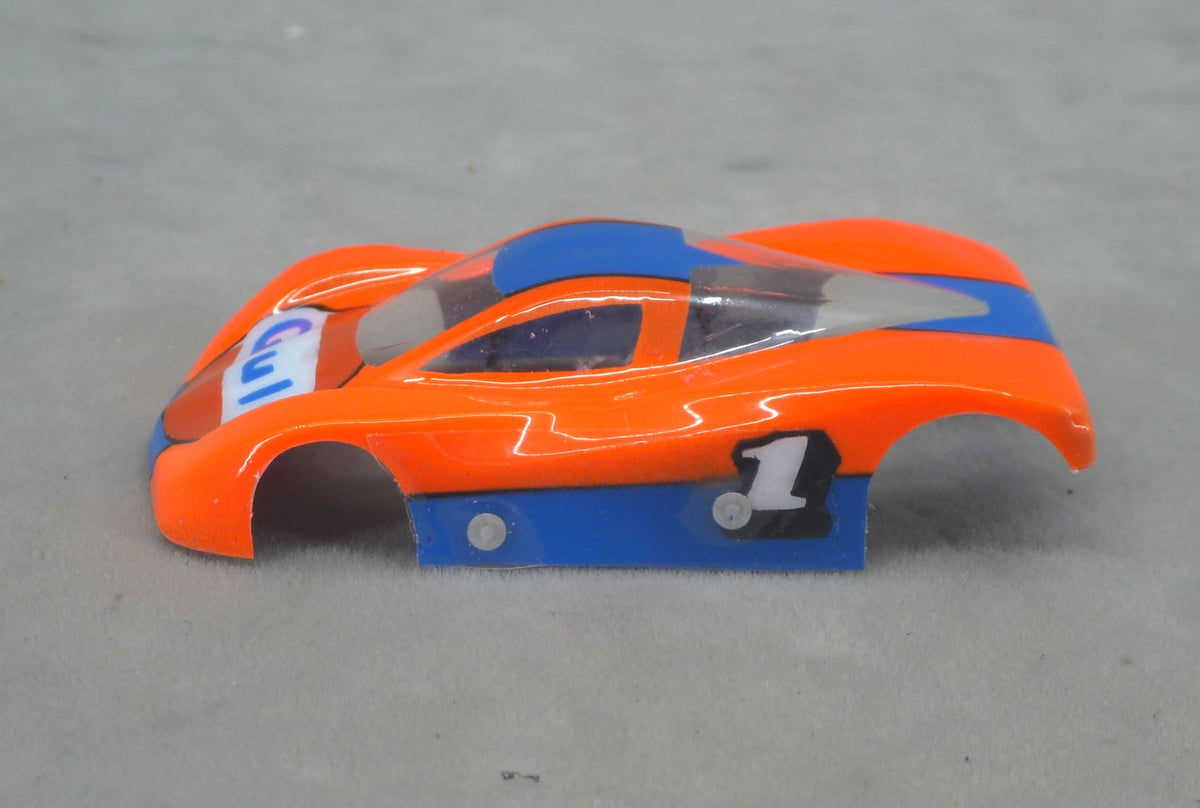 Gulf Car (Orange-Dark Blue Stripe) - Professionally Painted Lexan HO Slot Car Body
