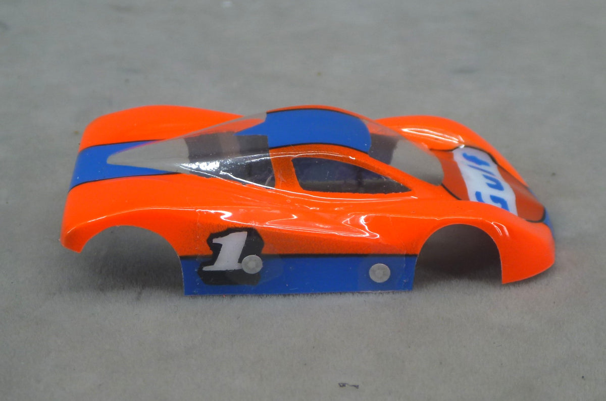 Gulf Car (Orange-Dark Blue Stripe) - Professionally Painted Lexan HO Slot Car Body