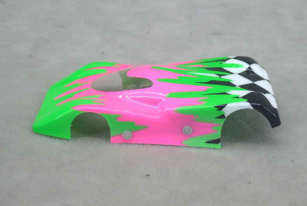 Checkered Surge (Green/Fuchsia) - Professionally Painted Lexan HO Slot Car Body