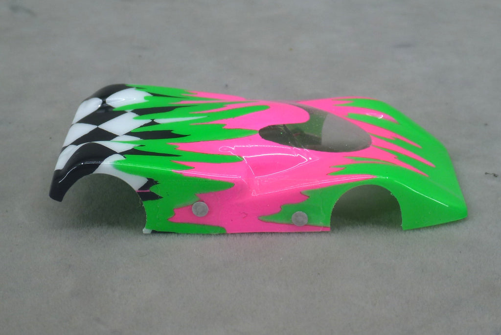 Checkered Surge (Green/Fuchsia) - Professionally Painted Lexan HO Slot Car Body