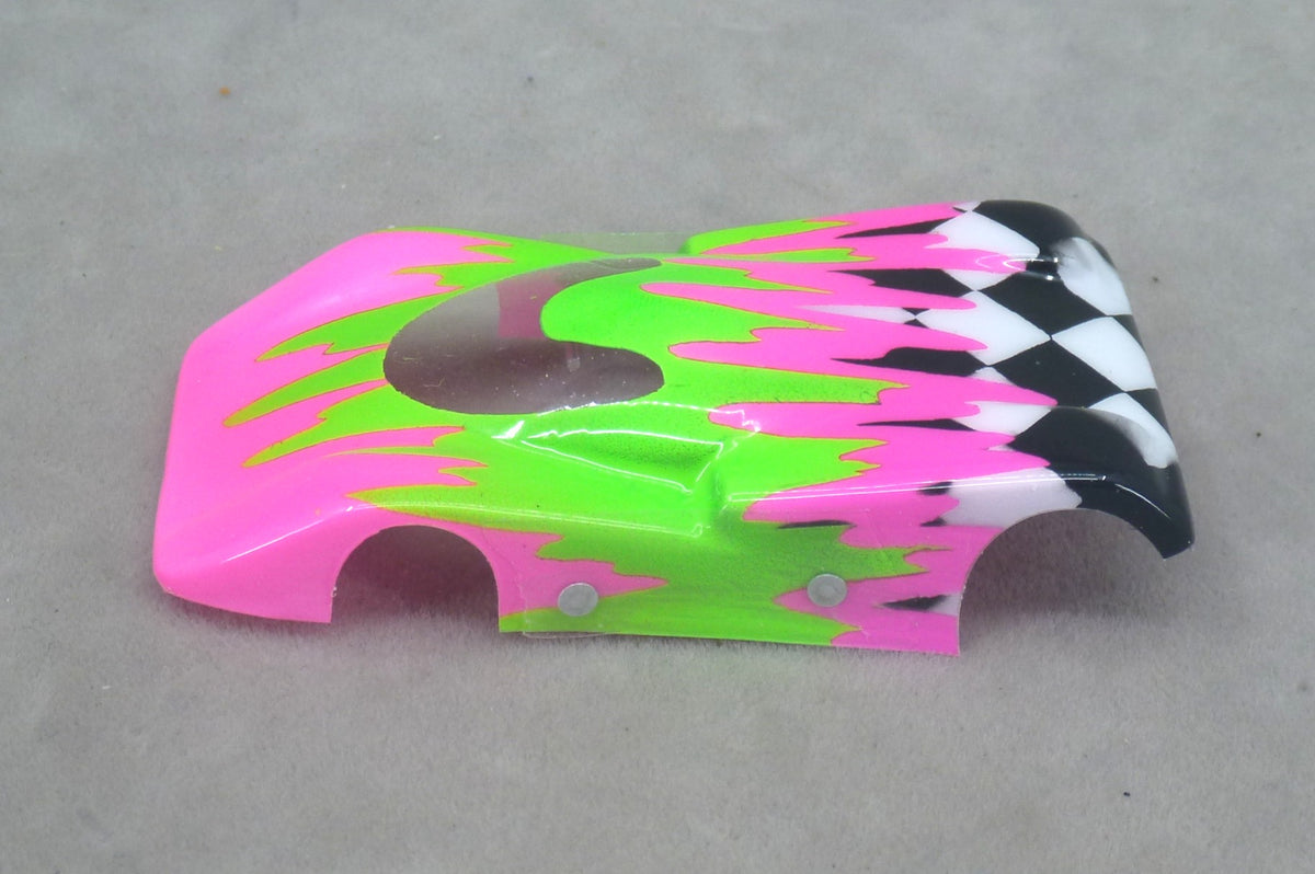 Checkered Surge (Fuchsia/Green) - Professionally Painted Lexan HO Slot Car Body
