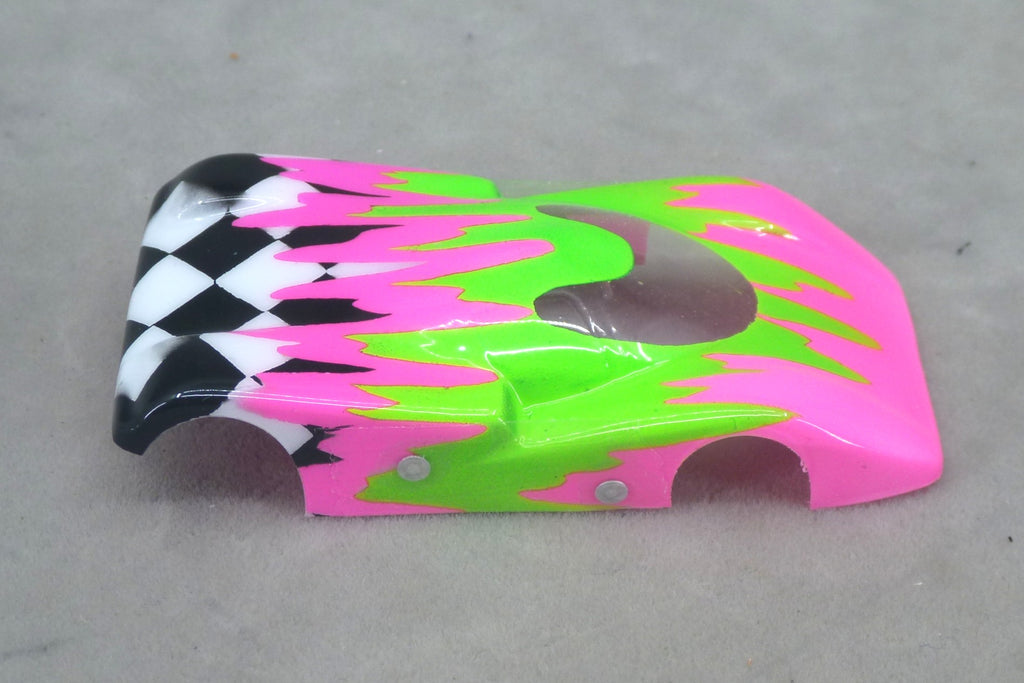 Checkered Surge (Fuchsia/Green) - Professionally Painted Lexan HO Slot Car Body