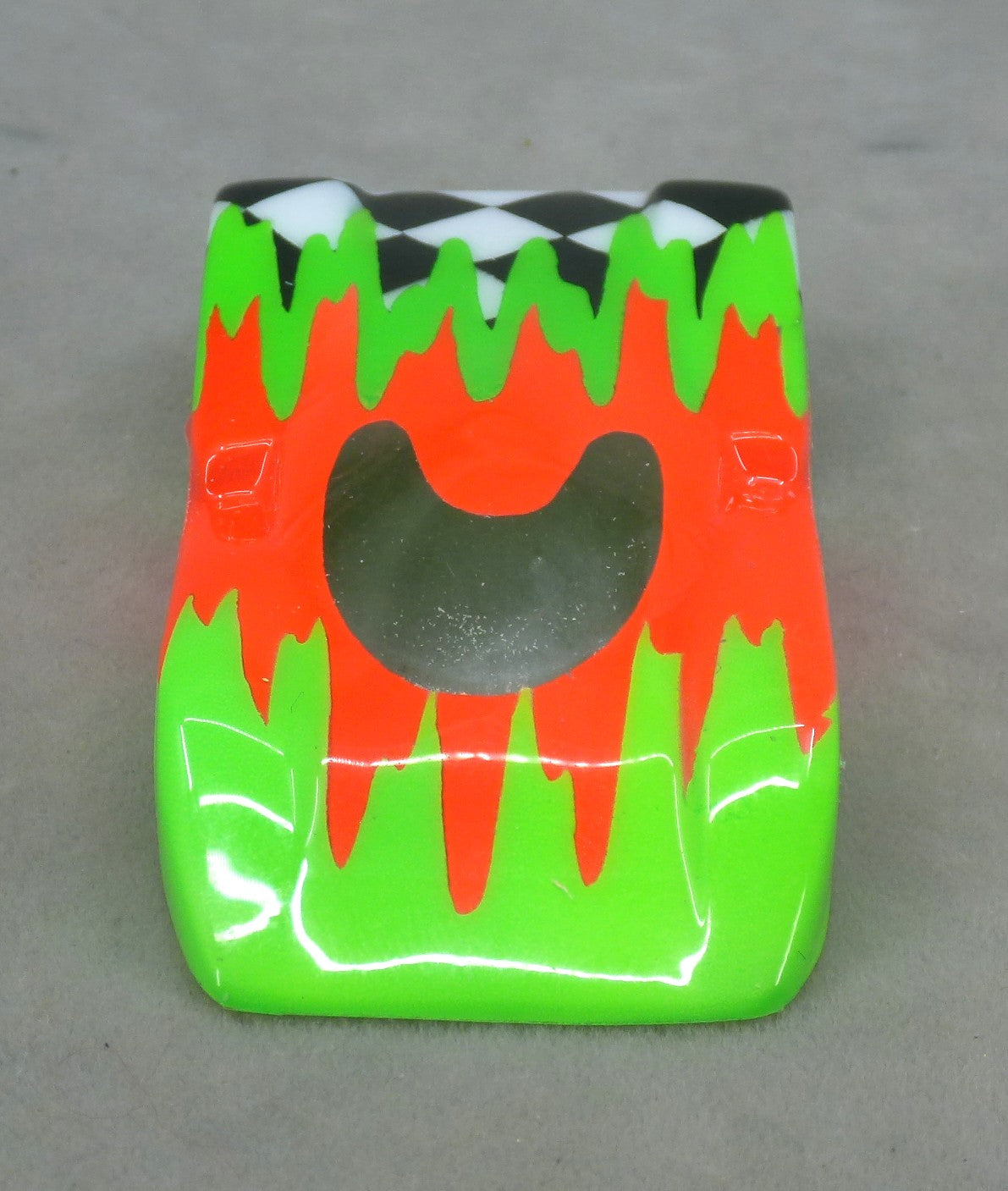 Checkered Surge (Green/Orange) - Professionally Painted Lexan HO Slot Car Body