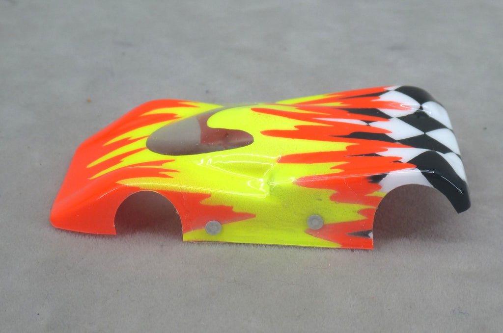 Checkered Surge (Orange/Yellow) - Professionally Painted Lexan HO Slot Car Body