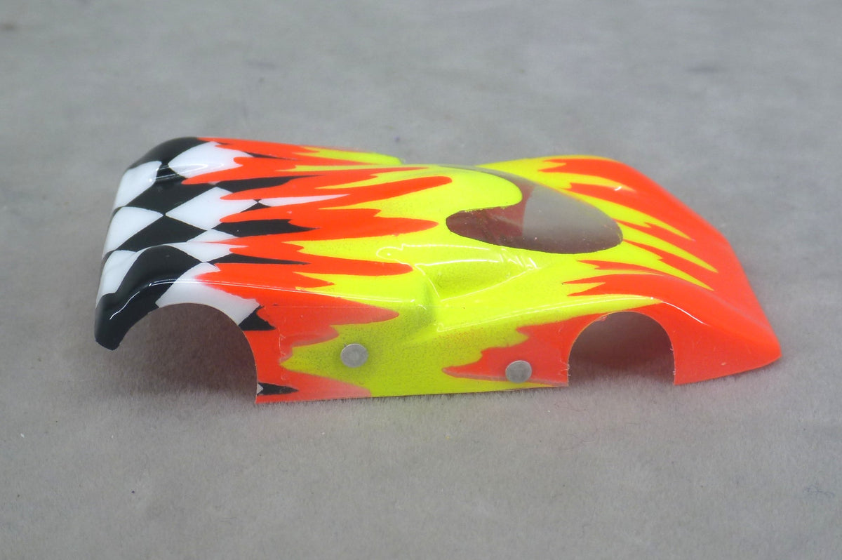 Checkered Surge (Orange/Yellow) - Professionally Painted Lexan HO Slot Car Body